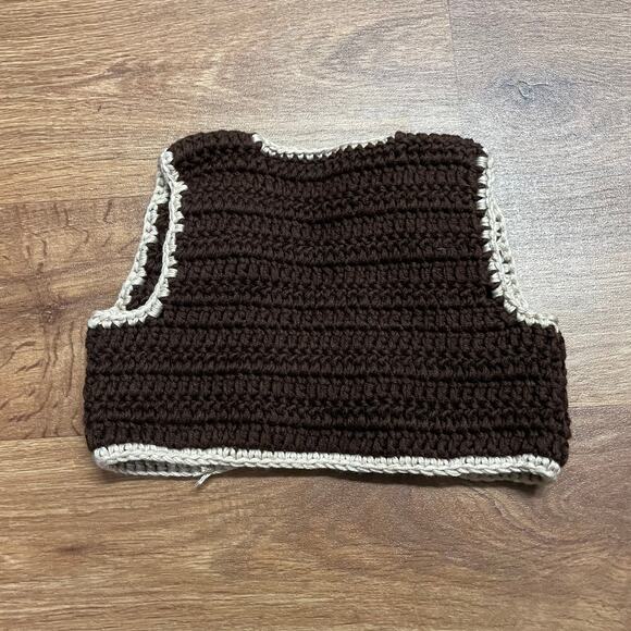 Vintage Brown Cream Floral Crocheted Vest 70s Hippie Baby Girls Size 12M Months - Picture 3 of 4